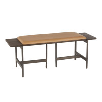 Lumisource BC-CHLOE ANCAM Chloe Contemporary Bench in Antique Metal and Camel Faux Leather with Espresso Wood Accents